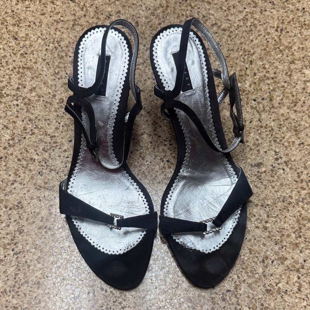 Sisley Black and Silver Leather Strappy Heels